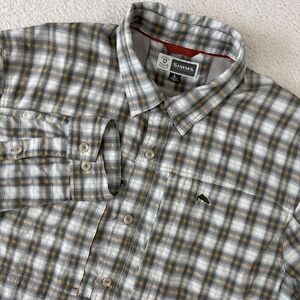 SIMMS Insect Shield Vented Fishing Shirt Mens Large Plaid Button Lightweight LS